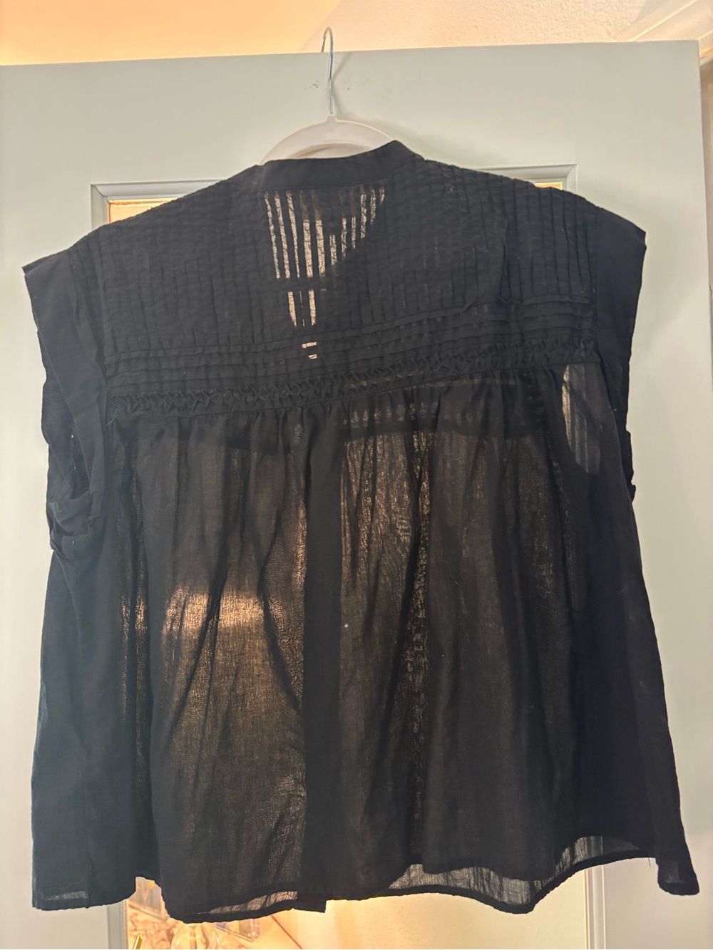 Universal Thread Black Sheer Pintuck Cap-Sleeve Blouse